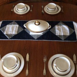 long blue table runner